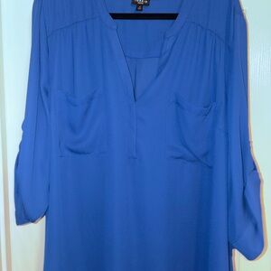 Torrid Blue Relaxed Pleated 3/4 Sleeve Blouse